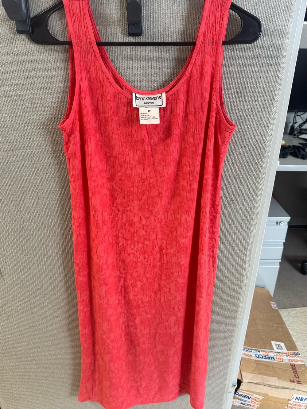 Karin Steven’s Hot Pink Textured Tank Midi Dress Sz 8P 90s 100% Rayon